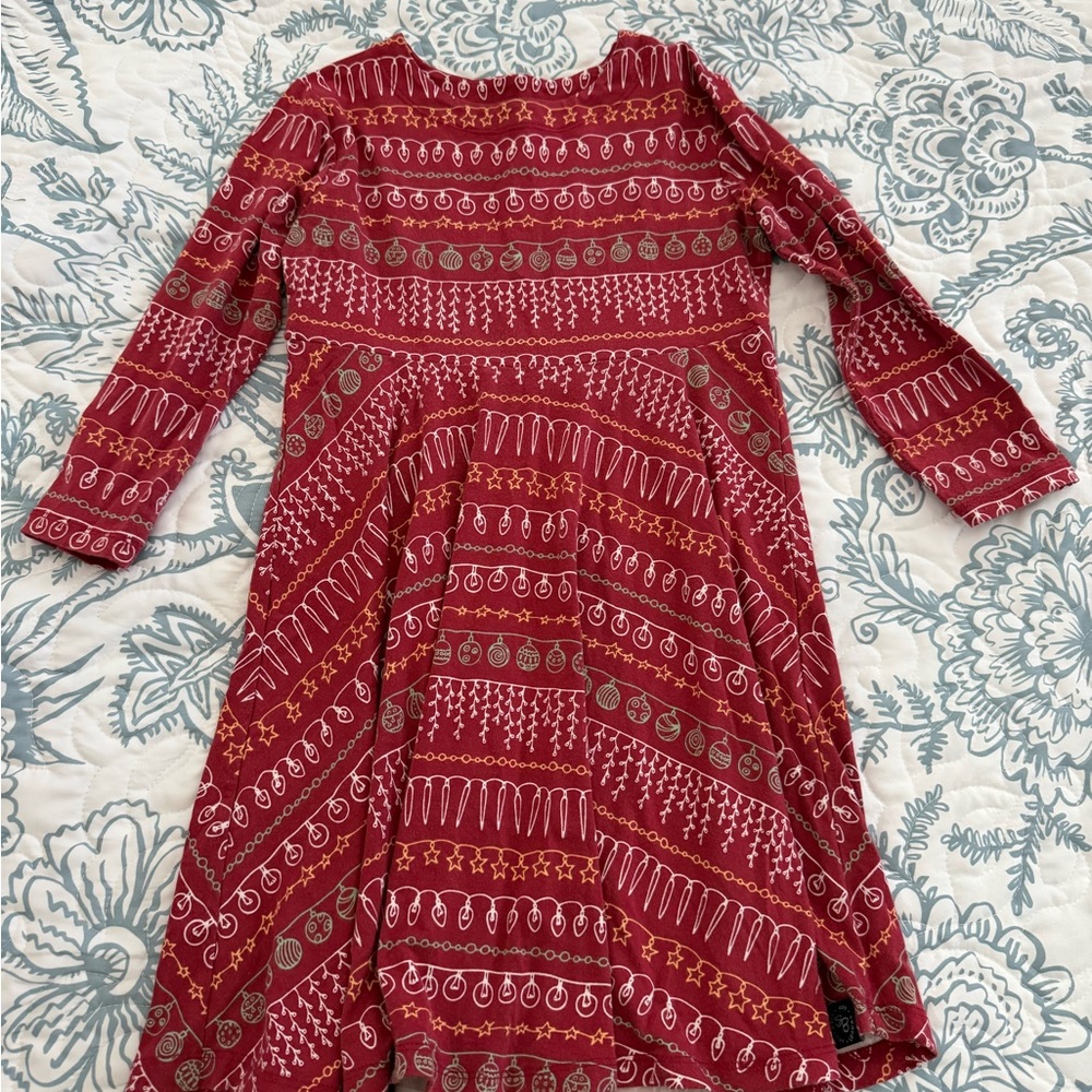 Charming Red Patterned holiday Kids bamboo twirl Dress
